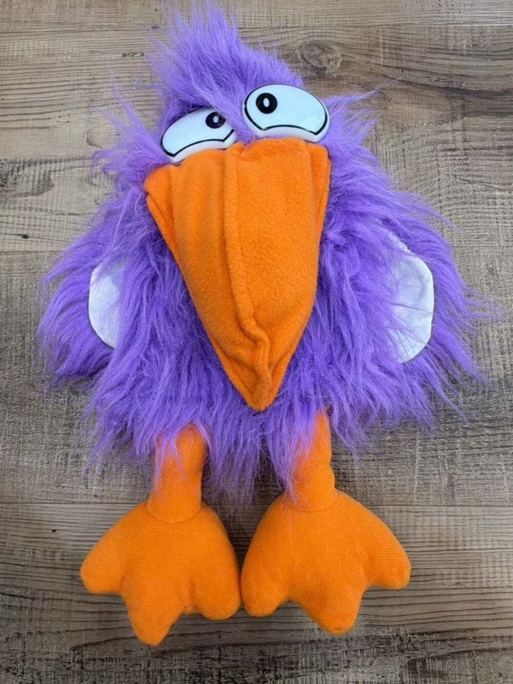 Vintage Purple Shaggy Bird Hand Puppet with Squeaker